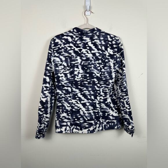 Escada White Blue Print Denim Jacket Silver Crackle Button Size 38 EUC - Picture 2 of 8